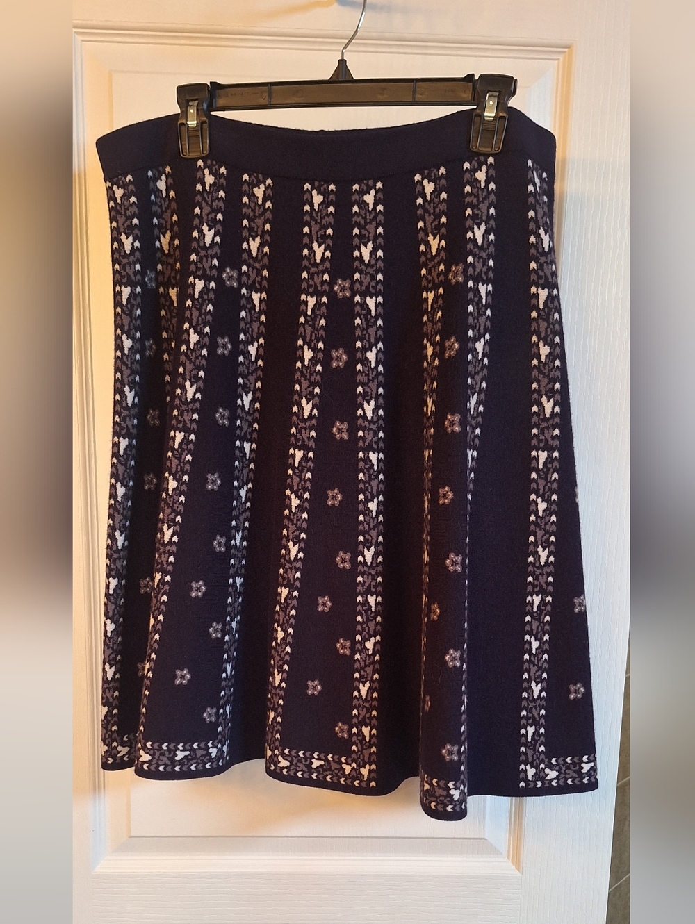 Women’s Navy Patterned Knit A-Line Skirt